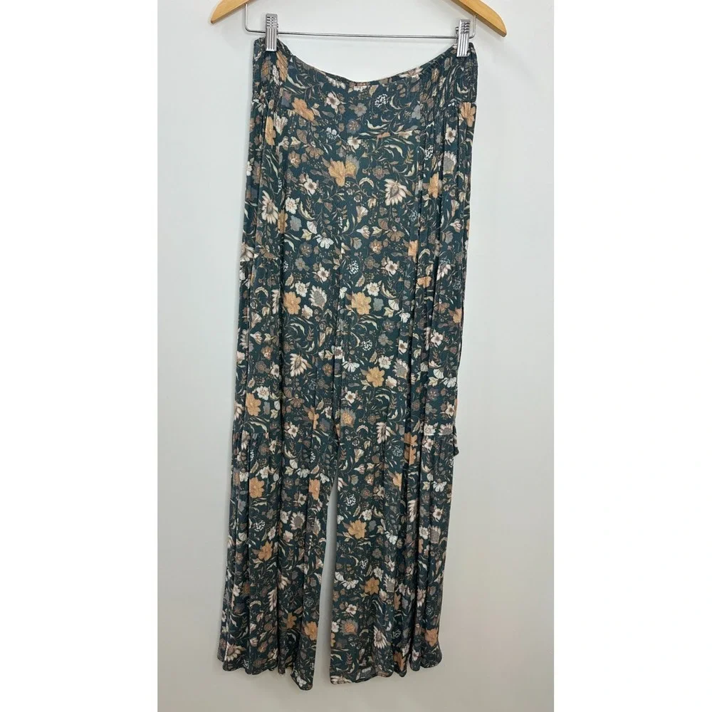Easel Wide Leg Ruffle Pull On Elastic Waist Pant Floral Small Boho Beachy Resort - Picture 2 of 16